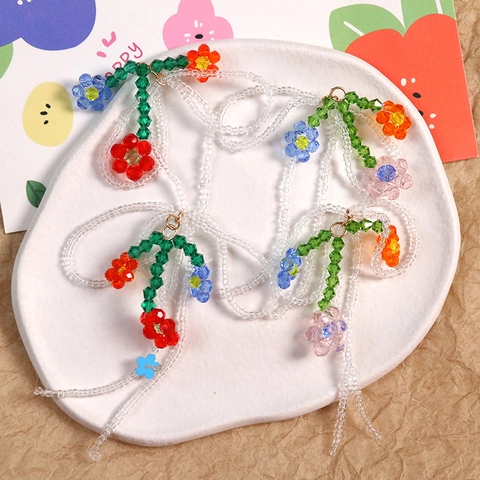 Breloques en Acrylique Fleur Nœud Tissées à La Main Accessoires de Fabrication de Bijoux DIY Pendentif Perlé pour Décoration