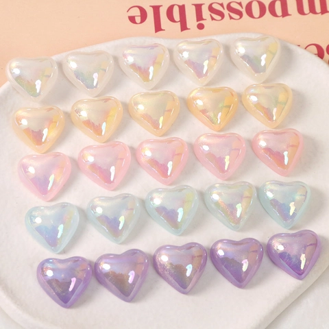 Amuletos de Resina de Corazón de Color AB Iridiscente de Sirena para Pendientes de Bricolaje Horquillas Decoración de Fundas de Teléfono Accesorios de Joyería de Corazón