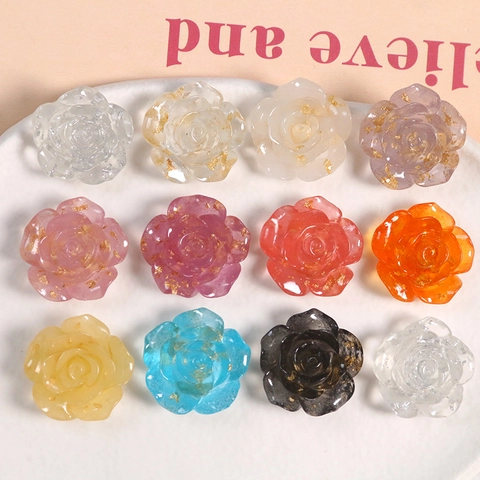 Resin Rose Flower Charms Gold Foil DIY Jewelry Making Accessories For Earrings Hair Clips Phone Case Decoration Material