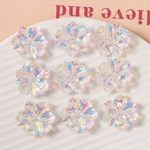 Iridescent Resin Gardenia Flower DIY Accessories Iridescent AB Color Flower Charms For Jewelry Making Hair Clips Decor