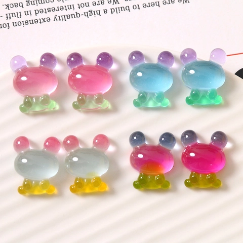 Parches de Resina de Conejo de Dibujos Animados Color Gelatina Degradado Accesorios DIY para Pendientes Horquillas Decoración