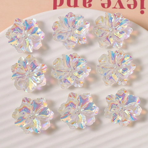 Iridescent Resin Gardenia Flower DIY Accessories Iridescent AB Color Flower Charms For Jewelry Making Hair Clips Decor