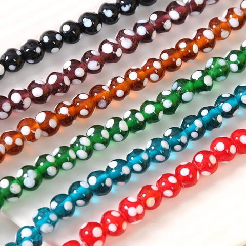 10mm Perle in Vetro Stile Giapponese Con Pois Perle Sfuse Per Creazione Gioielli DIY Artigianato Accessori Tondi
