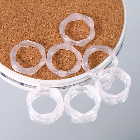 Anillo de Dedo de Resina Ondulado Irregular Para Mujer Minimalista Semitransparente Rosa Textura de Gelatina Accesorios de Joyería con Purpurina