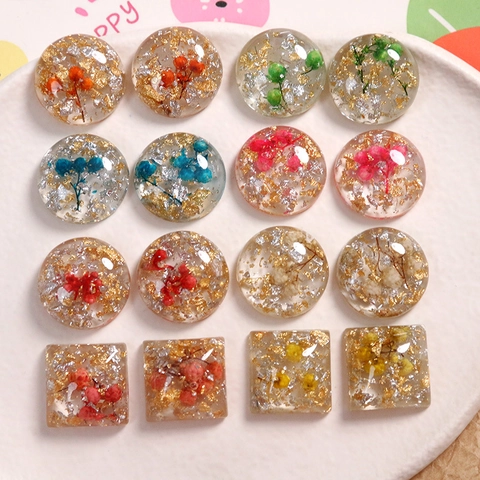 Χειροποίητα Αξεσουάρ Κοσμημάτων DIY από Ρητίνη Αποξηραμένα Λουλούδια Φύλλο Χρυσού Στρογγυλό Τετράγωνο για Σκουλαρίκια Θήκη