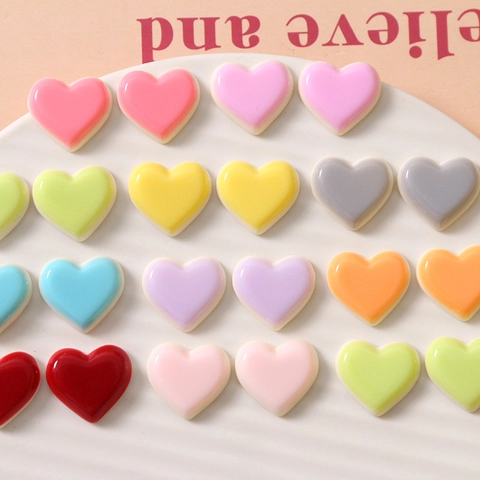 Korean Style Heart Shaped Resin Cabochons Flatback Patches For DIY Jewelry Making Phone Case Hairpin Decor Colorful Heart Charms