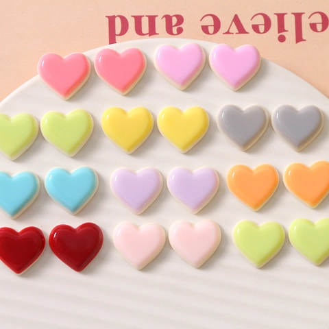 Korean Style Heart Shaped Resin Cabochons Flatback Patches For DIY Jewelry Making Phone Case Hairpin Decor Colorful Heart Charms