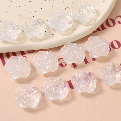 Accesorios DIY de Flor de Rosa de Resina Color AB Iridiscente para Pendientes Pinzas de Pelo Decoración de Fundas de Teléfono
