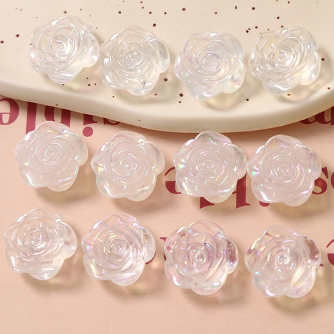 Accesorios DIY de Flor de Rosa de Resina Color AB Iridiscente para Pendientes Pinzas de Pelo Decoración de Fundas de Teléfono