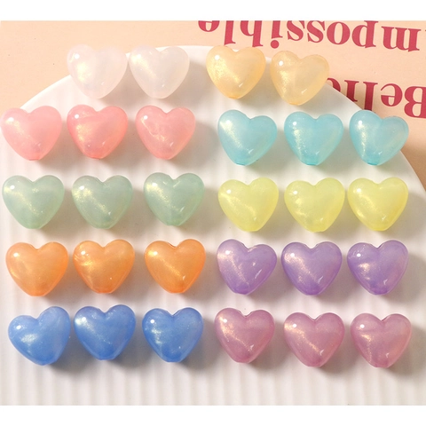 Ciondoli in Resina a Cuore Glitter DIY Stile Giapponese Perla Artificialto Künstliche Perle Forate 3D per Creazione Gioielli Orecchini Accessori Fermagli per Capelli