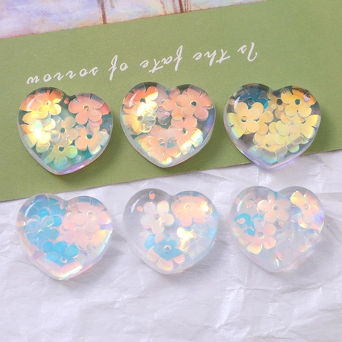 Resin Heart Shape DIY Accessories With Embedded Flower Laser Sequins Clear Icy Style For Earrings Hair Clips Phone Case Decoration