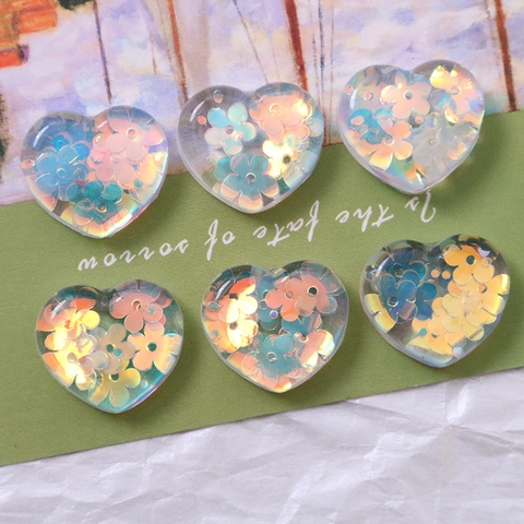 Resin Heart Shape DIY Accessories With Embedded Flower Laser Sequins Clear Icy Style For Earrings Hair Clips Phone Case Decoration