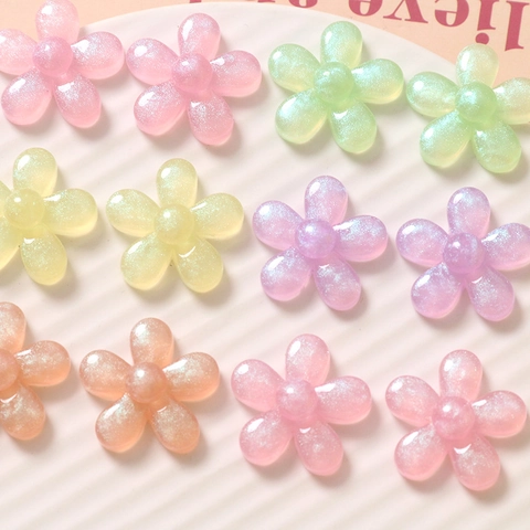 Glitter Resina Fiore di Prugno Cabochon a Dorso Piatto Colore Macaron Accessorio Fai da Te per Fermagli Custodie Telefoniche Creazione Gioielli
