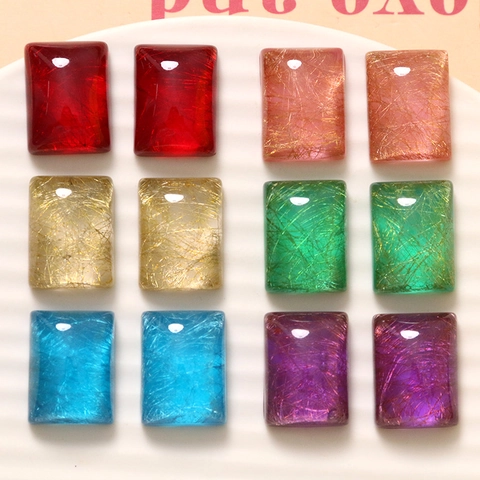 Elegante Rechthoekige Hars Patch Gouden Zijden Lijnen Rutilated Textuur Voor DIY Sieraden Maken Oorbel Haarklem Accessoire