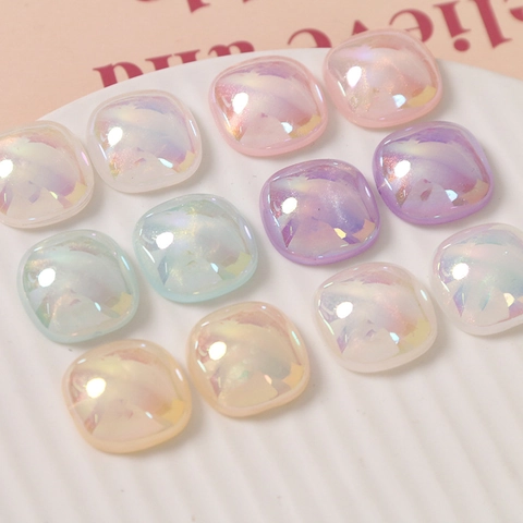 Stile Giapponese Finta Madreperla Aurora Quadrato Arrotondato Plastica Resina Cabochon per Fai da Te Orecchini Fermaglio Cellulare Gioielli Componenti