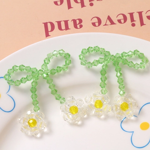 Handgewebt Glas Blume Schleife DIY Anhänger Süß Floral Grün Weiß Zubehör Für Ohrringe Haarspange Handyhülle Material