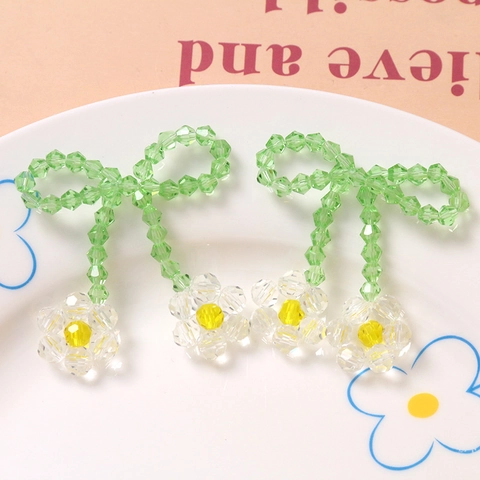 Handgewebt Glas Blume Schleife DIY Anhänger Süß Floral Grün Weiß Zubehör Für Ohrringe Haarspange Handyhülle Material