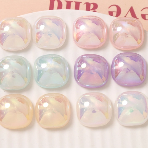 Stile Giapponese Finta Madreperla Aurora Quadrato Arrotondato Plastica Resina Cabochon per Fai da Te Orecchini Fermaglio Cellulare Gioielli Componenti
