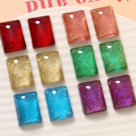 Elegante Rechthoekige Hars Patch Gouden Zijden Lijnen Rutilated Textuur Voor DIY Sieraden Maken Oorbel Haarklem Accessoire