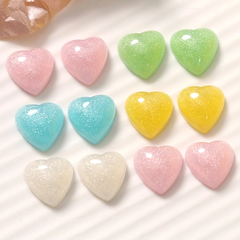 16mm Heart Resin Cabochon With Glitter Macaron Color DIY Material For Jewelry Making Hair Clip Phone Case Decoration