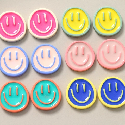 Cute Two Tone Smiley Face Resin Cabochons For DIY Jewelry Making Round Enamel Smiley Charms Earrings Hair Clip Craft Materials