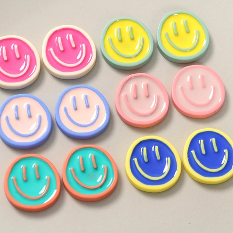Cute Two Tone Smiley Face Resin Cabochons For DIY Jewelry Making Round Enamel Smiley Charms Earrings Hair Clip Craft Materials