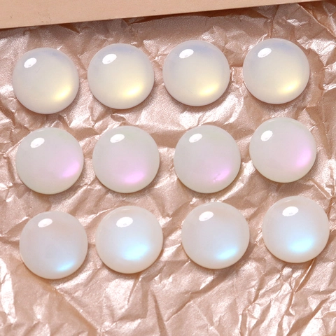 16mm Runde Muschel-Imitation AB Regenbogen Opal Harz Cabochon Flachrücken Für DIY Schmuckherstellung Ohrringe Handyhülle Material