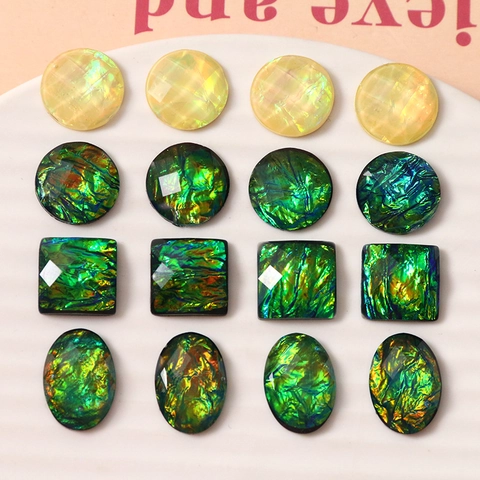 Vintage Forest Style Resin Cabochon Aurora Silver Foil Geometric Round Square Oval DIY Jewelry Making Patch For Earrings