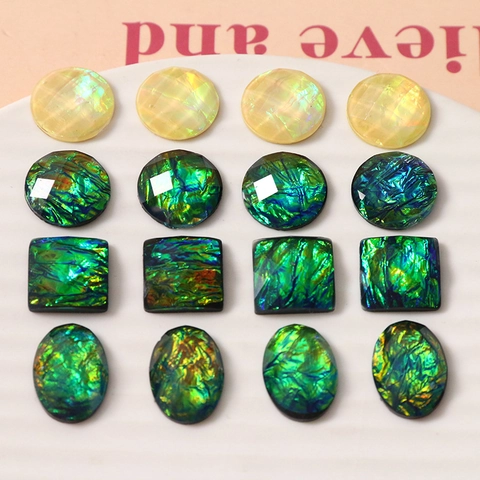 Vintage Forest Style Resin Cabochon Aurora Silver Foil Geometric Round Square Oval DIY Jewelry Making Patch For Earrings