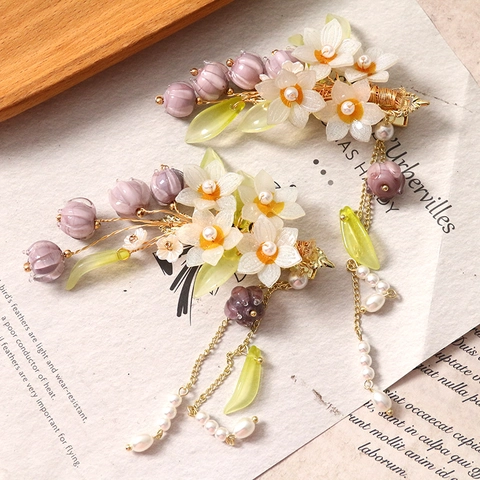 Fermaglio Per Capelli Floreale Foresta Vintage Con Orchidea Mughetto Nappa Di Künstliche Perle Elegante Fatto A Mano In Resina Gioielli Donna
