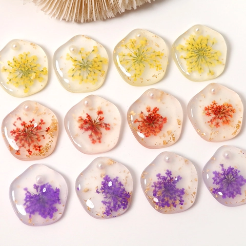 DIY Resin Dried Flower Charms Irregular Gold Foil Imitation Artificial Pearl Pendant For Earring Jewelry Making Handmade Accessory