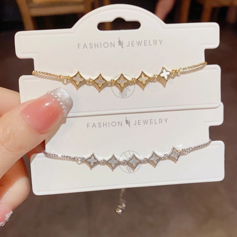 14K Gold Plated Copper Star Shell Bracelet For Women Adjustable Bolo Clasp Box Chain Minimalist Fashion Jewelry