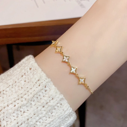 14K Gold Plated Copper Star Shell Bracelet For Women Adjustable Bolo Clasp Box Chain Minimalist Fashion Jewelry