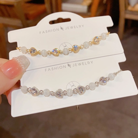Heart Rhinestone Cat's Eye Stone Bracelet For Women Sweet Copper Real Gold Plated Adjustable Fashion Jewelry Bracelet