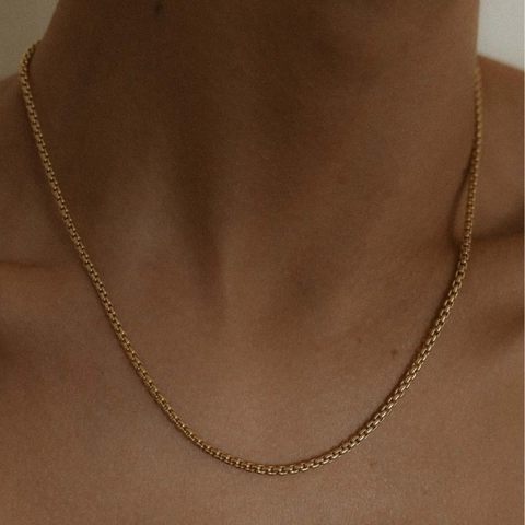 Collier Chaîne Boîte en Acier Titane Plaqué Or Véritable 18K Vintage Chaîne Vénitienne Minimaliste pour Hommes Femmes Bijoux Quotidien