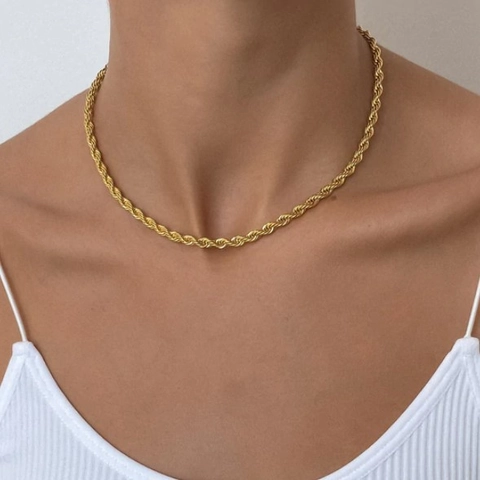 Collana a Corda in Acciaio al Titanio Placcato Oro 18K Retro Europeo Per Donna Uomo Catena Minimalista Twist Link 5mm Gioielli
