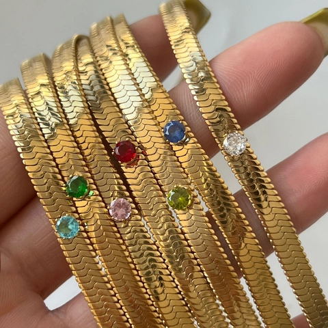 Western Vintage 18K Vergoldet 316L Edelstahl Schlangenkette Halskette Mit Rundem Buntem Zirkonia Für Damen Schmuck