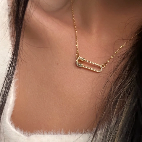 18K Gold Plated Stainless Steel Safety Pin Pendant Necklace Micro Pave Zirconia Paperclip Charm Minimalist Jewelry For Women