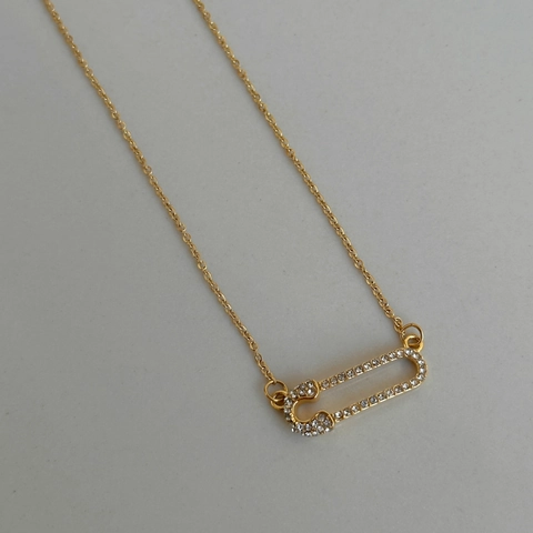 18K Gold Plated Stainless Steel Safety Pin Pendant Necklace Micro Pave Zirconia Paperclip Charm Minimalist Jewelry For Women