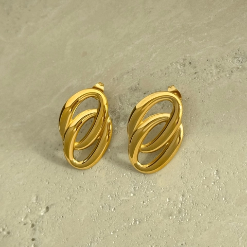 Vintage 18K Gold Plated Stainless Steel Double Hoop Earrings For Women Chunky Bohemian Gypsy Geometric Linked Jewelry