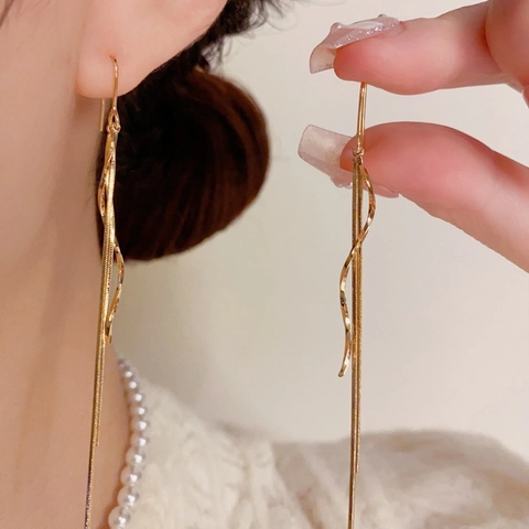 Minimalistische Koperen Golf Kwastje Oorhanger Lange Hangende Lineaire Ontwerp Goud Zilver Verguld Mode Sieraden Voor Dames