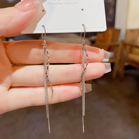 Minimalistische Koperen Golf Kwastje Oorhanger Lange Hangende Lineaire Ontwerp Goud Zilver Verguld Mode Sieraden Voor Dames