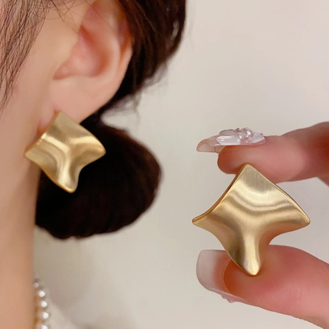 Minimalist Rhombus Stud Earrings Brushed Metal Finish Copper Jewelry With 925 Sterling Silver Earring Post For Women Daily Commute Accessory