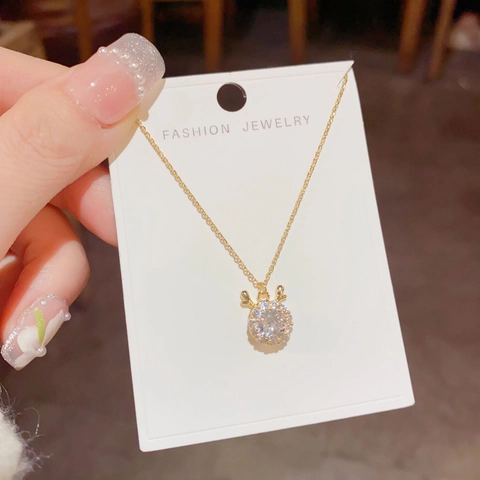 14K Vergoldete Kupfer Zirkon Geweih Anhänger Halskette Eleganter Rentier Horn Verstellbarer Offener Ring Mode Damen Schmuck