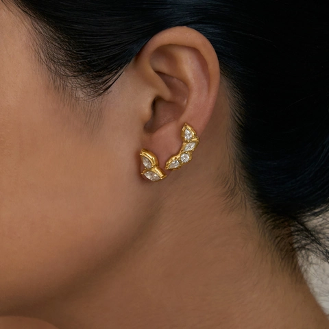 Vintage 18K Gold Plated Stainless Steel Stud Earrings With Zirconia Geometric Flower Cluster Earrings For Women Fashion Jewelry