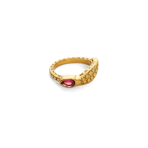 Vintage 18K Gold Plated Titanium Steel Snake Ring For Women Teardrop Zirconia Inlaid Animal Shape Statement Jewelry Ring