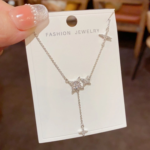 Fashion Zirconia Starburst Tassel Y Shaped Pendant Necklace For Women Elegant Copper 14K Gold Plated Star Charm Jewelry Gift