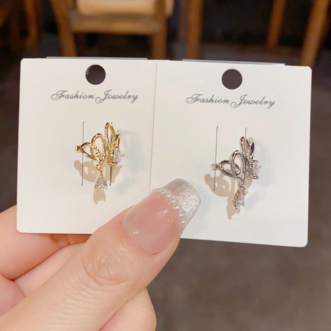 Unique Design Metal Wrap Water Drop Ear Cuff For Women Copper Real Gold Plated Rhinestone Non-Pierced Clip On Earrings Jewelry