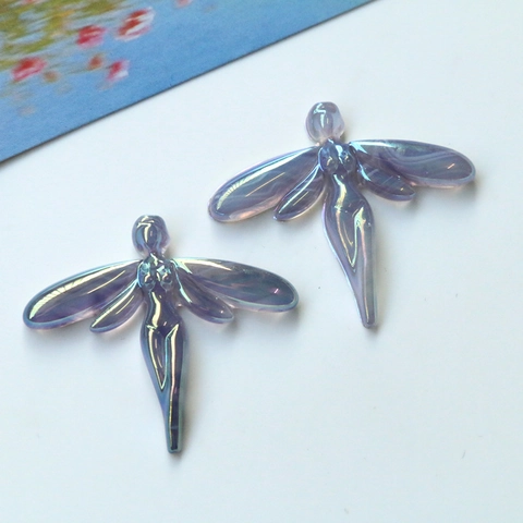 Aurora AB Farbe Harz Fee Elf Anhänger Französisch Vintage Libellenflügel Charms Für DIY Ohrringe Halskette Schmuckherstellung Material