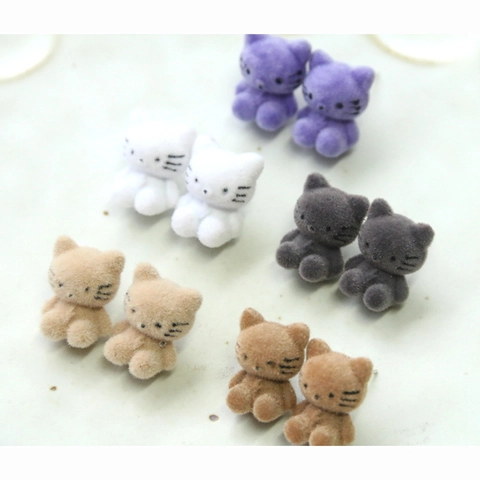 Pendientes de Botón de Gato Flocado Lindos Dibujos Animados Accesorios de Joyería DIY para Mujeres Niñas